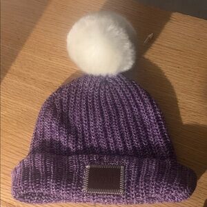 Purple Knit women’s Beanie with Pom Pom